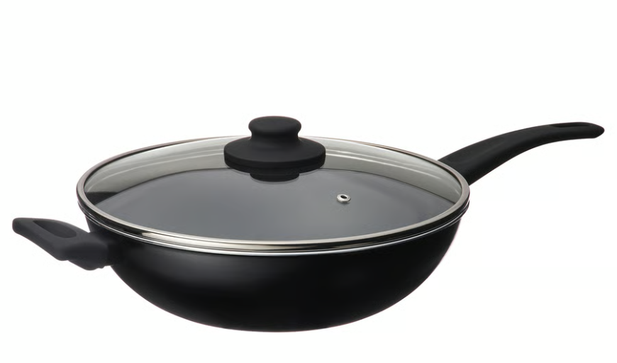 Wok with lid, non-stick coating black, 28 cm